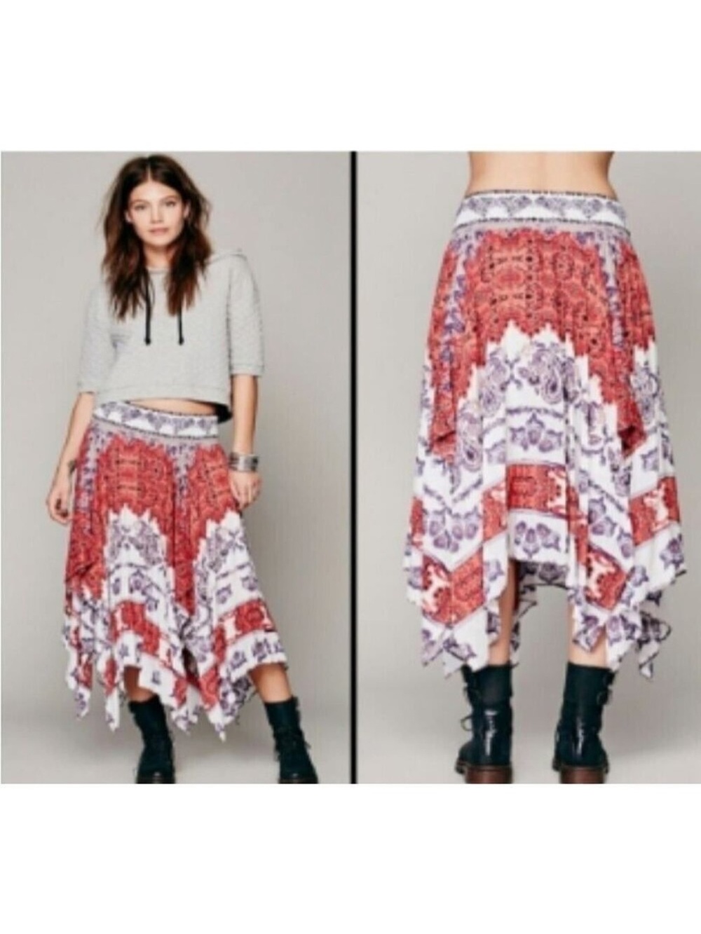 Boho Printed Red and White Womens skirt